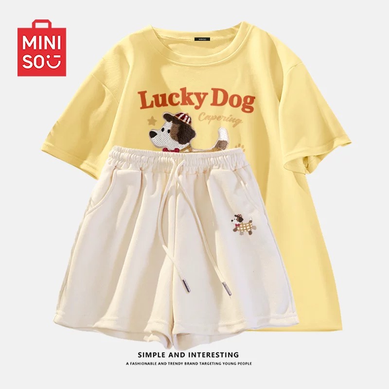 MINISO名创优品夏季套装女生纯棉短袖运动短裤2026超火夏装一整套