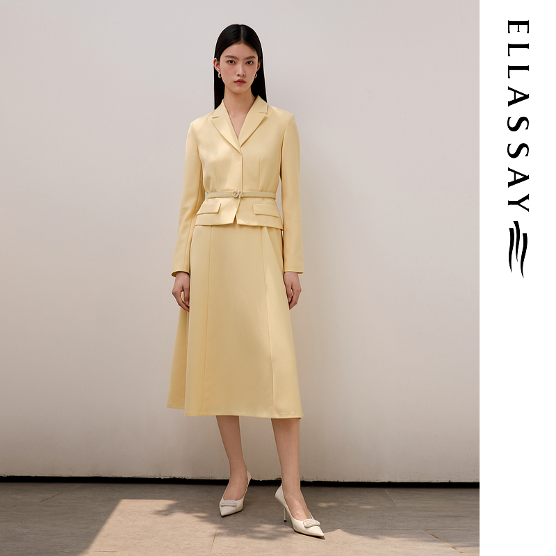 ELLASSAY歌力思2025秋季新款绵羊毛简约长袖连衣裙女EWU363Y00100