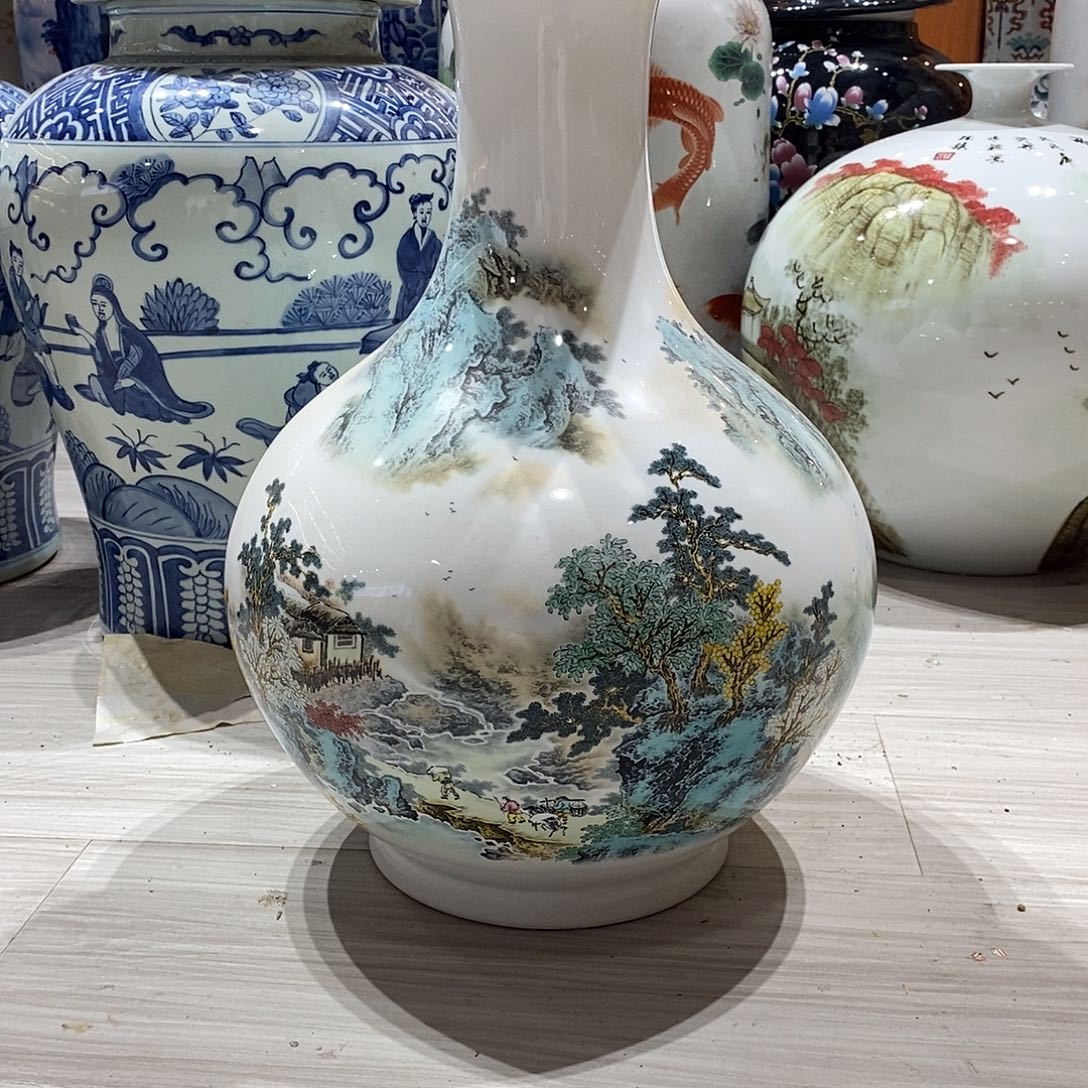 陶摆件46cm溪山访友赏瓶