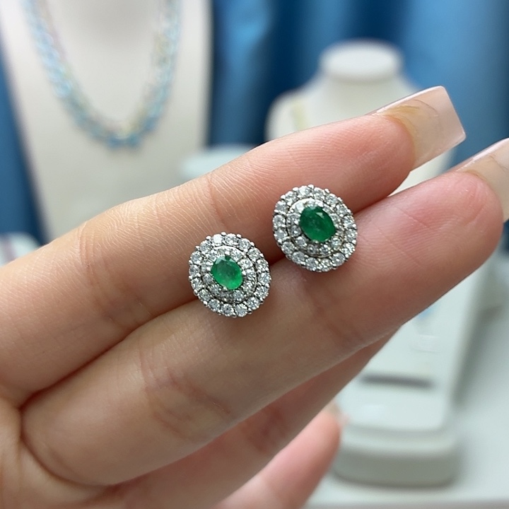 祖母绿耳饰银S925镶嵌