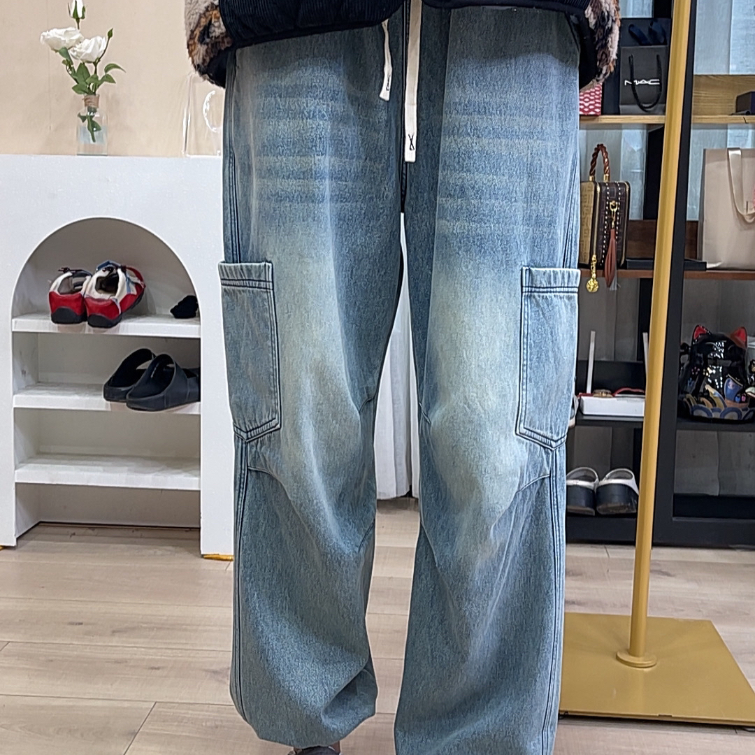 1124加绒加厚韩版新款牛仔裤工装加厚加绒长裤女