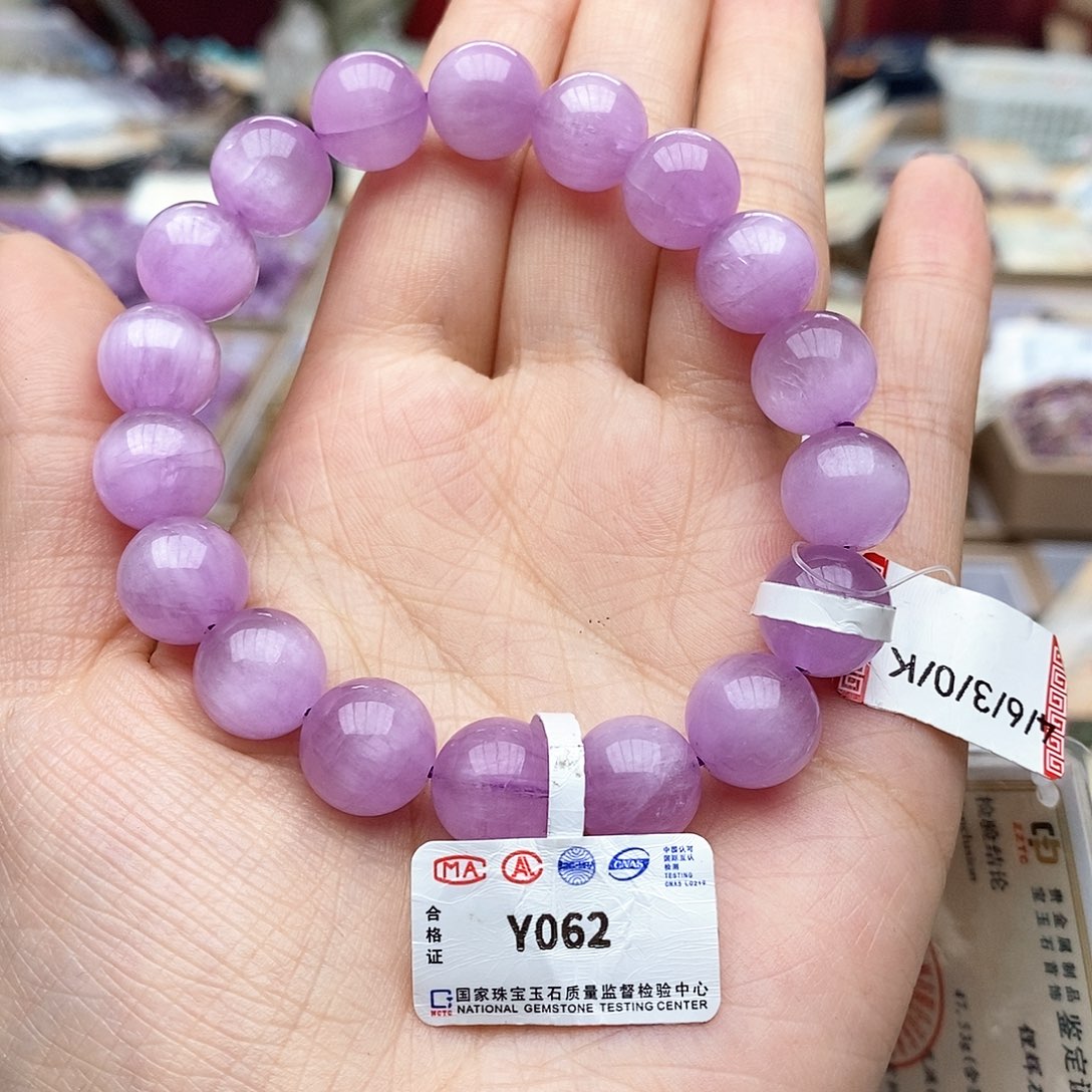 锂辉石手串未镶嵌Y062 紫锂辉 11m+