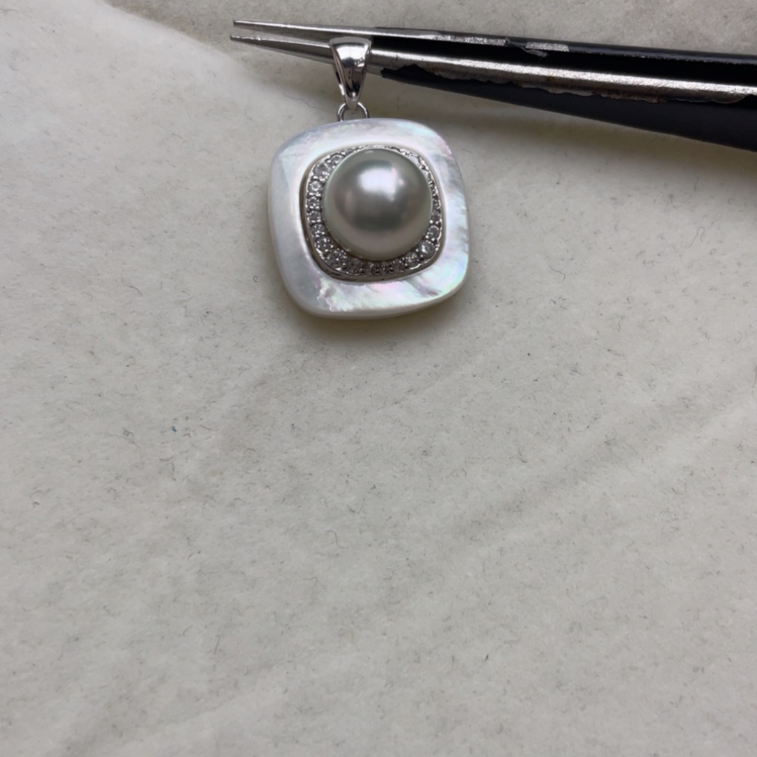 吊坠(不含链)银S925镶嵌海水珍珠