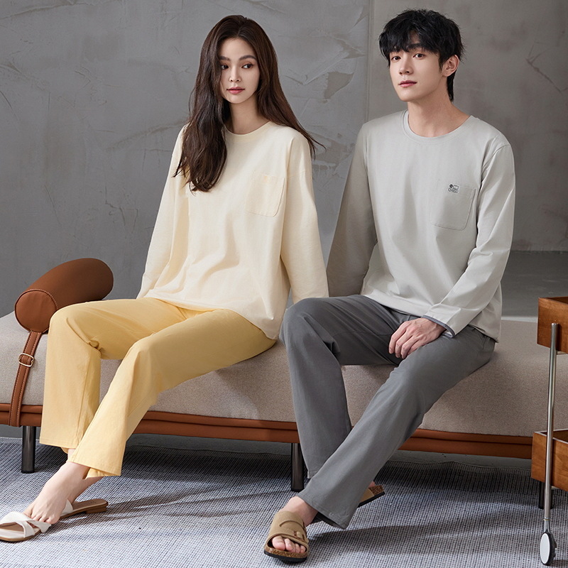 纯棉睡衣休闲100%情侣家居服可外穿抗菌长袖A类秋冬季女款男套装