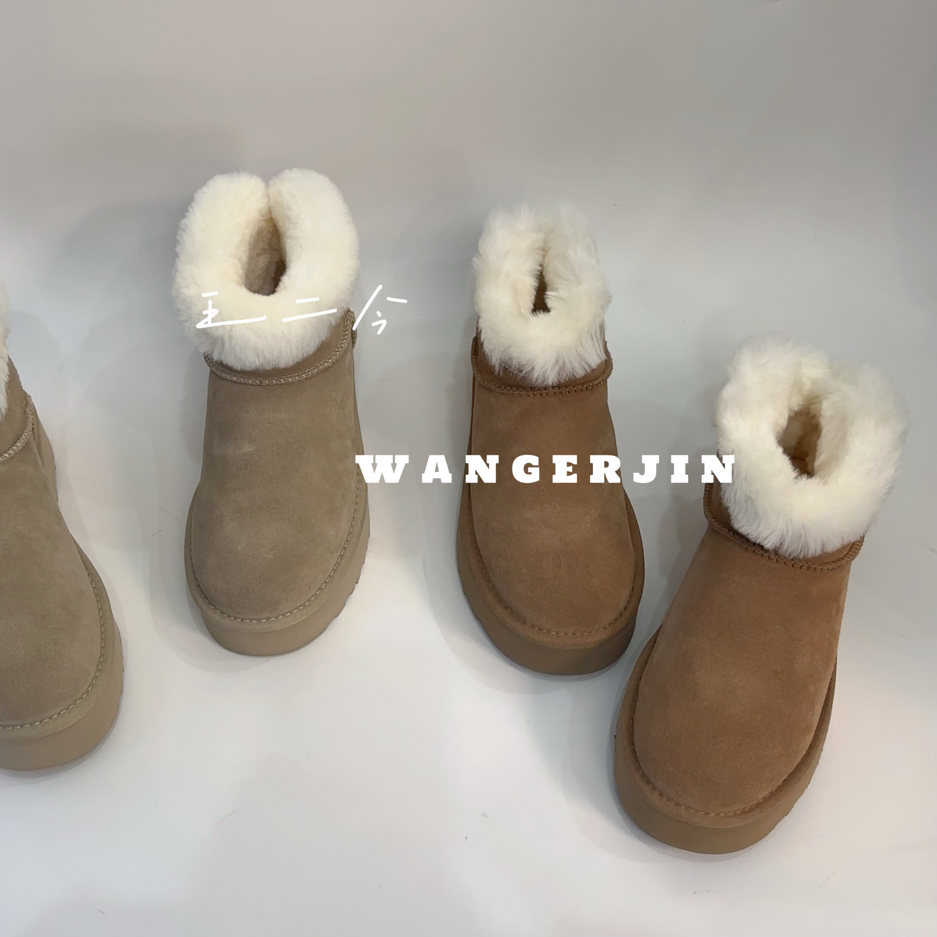 王二今/牛皮/4CM/厚底增高休闲皮毛一体羊羔毛保暖简约雪地靴女