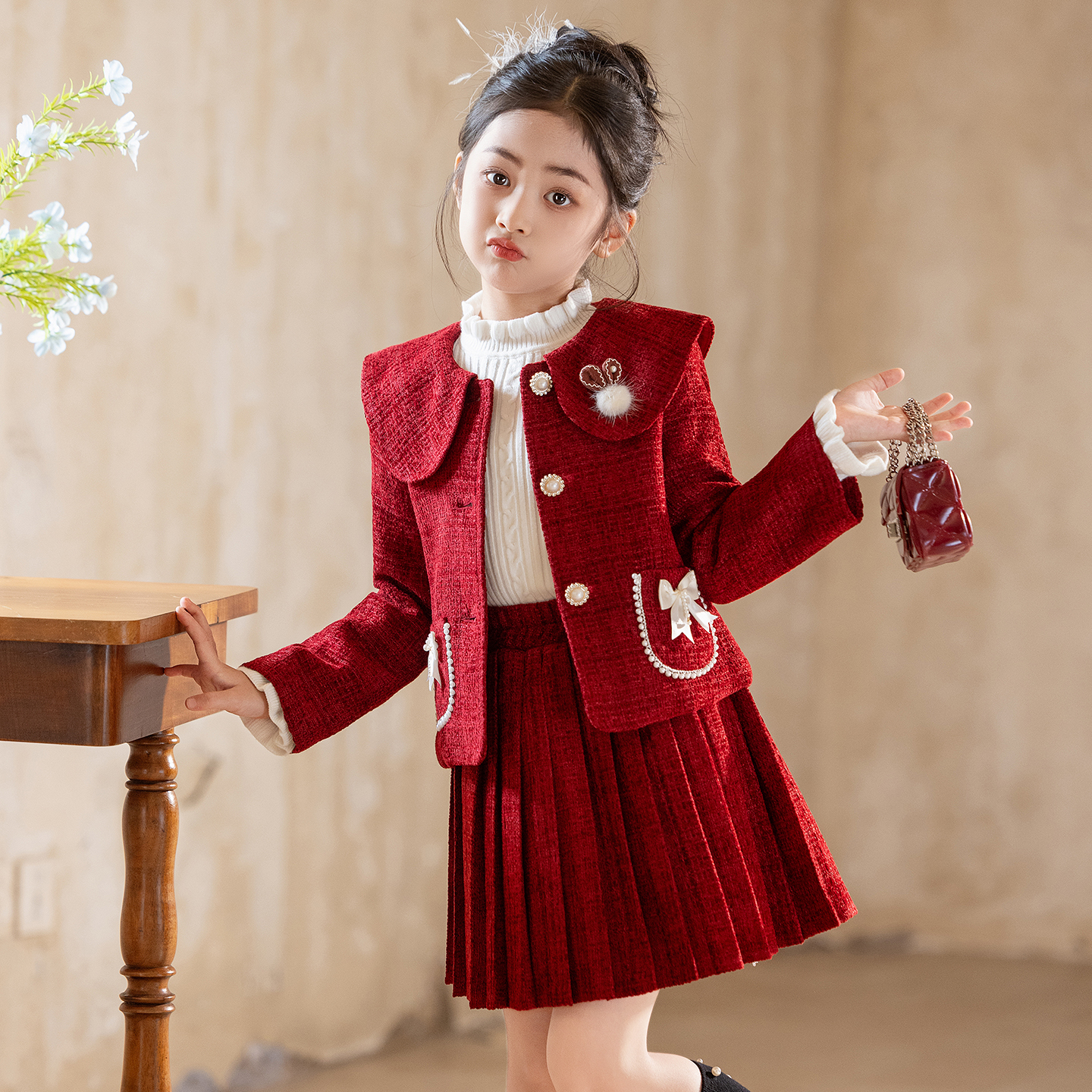 女童秋冬套装时髦洋气儿童两件套公主裙2025新款女孩小香风套装裙