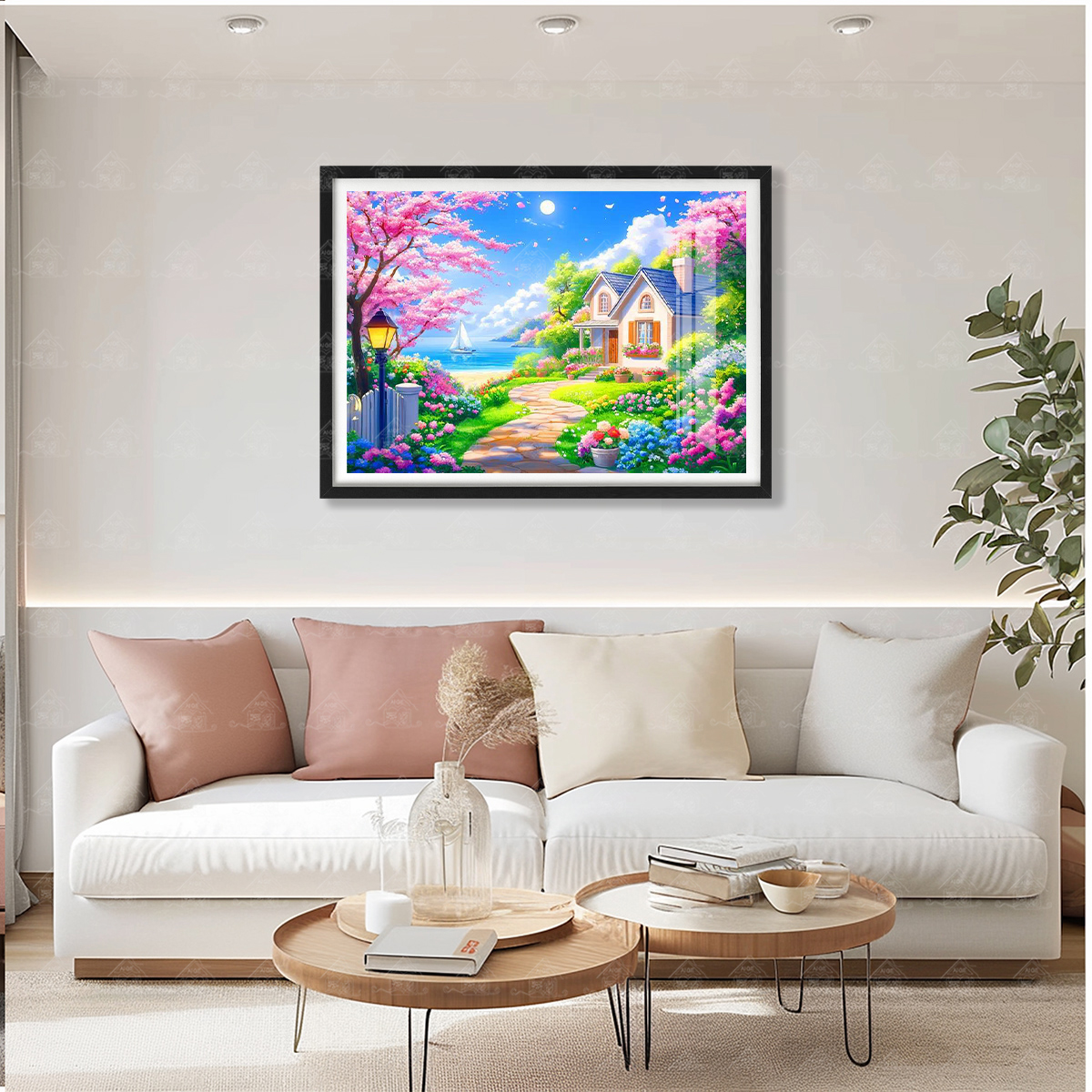 【进口棉布】爱阁十字绣海边童话小屋新款风景系客厅餐厅装饰手工绣