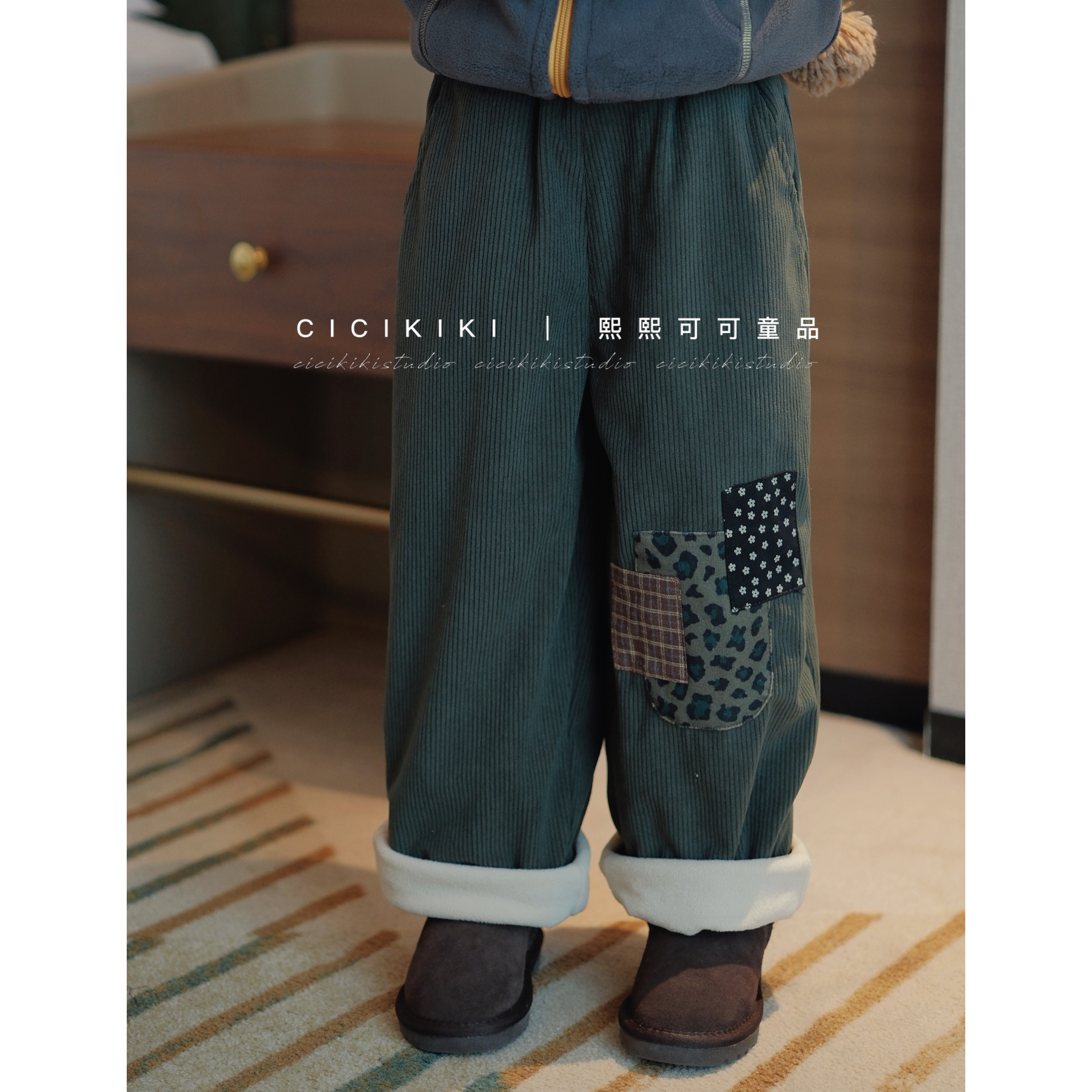 【熙熙可可】2025女童秋冬新款时尚百搭休闲灯芯绒补丁裤子 KZ25116