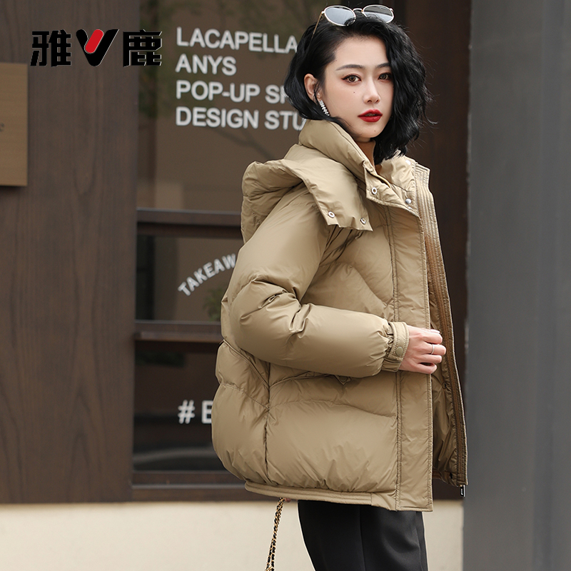 V/雅鹿YLH01X19440 羽绒服女短款韩版秋冬新款连帽加厚面包服外套