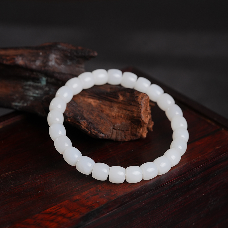 【鑫浩矿业】新疆和田玉-高品白玉卡8-7极限弧手串一条