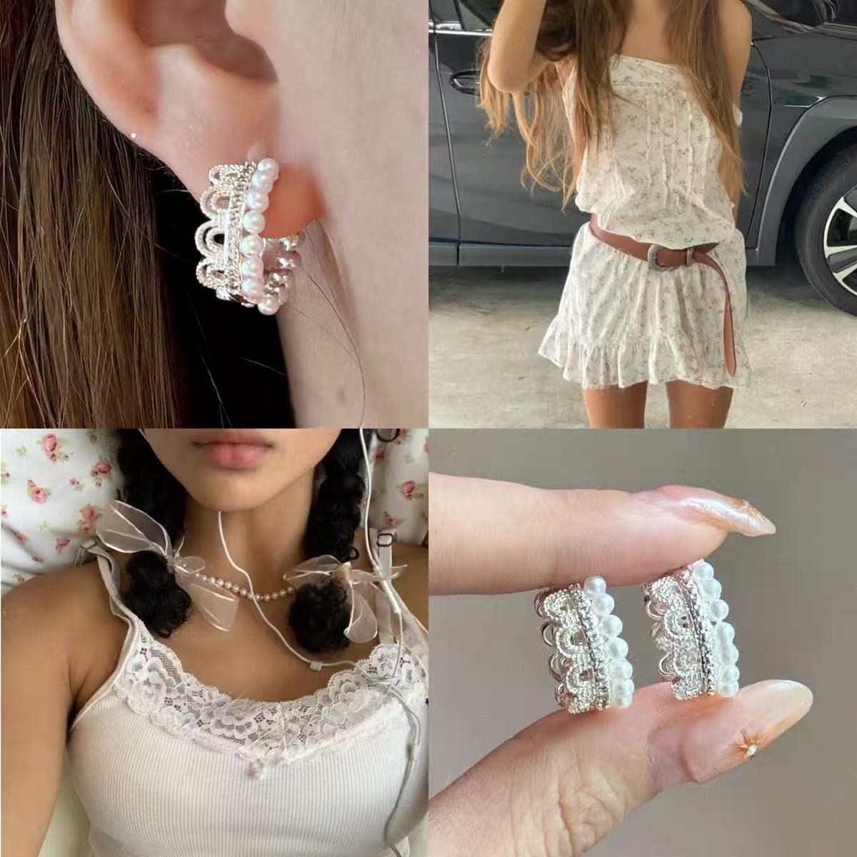 铜合金耳饰  镀k金 2025款C8176【珍珠蕾丝圈】铂堡俪 BOBAOLI 耳环