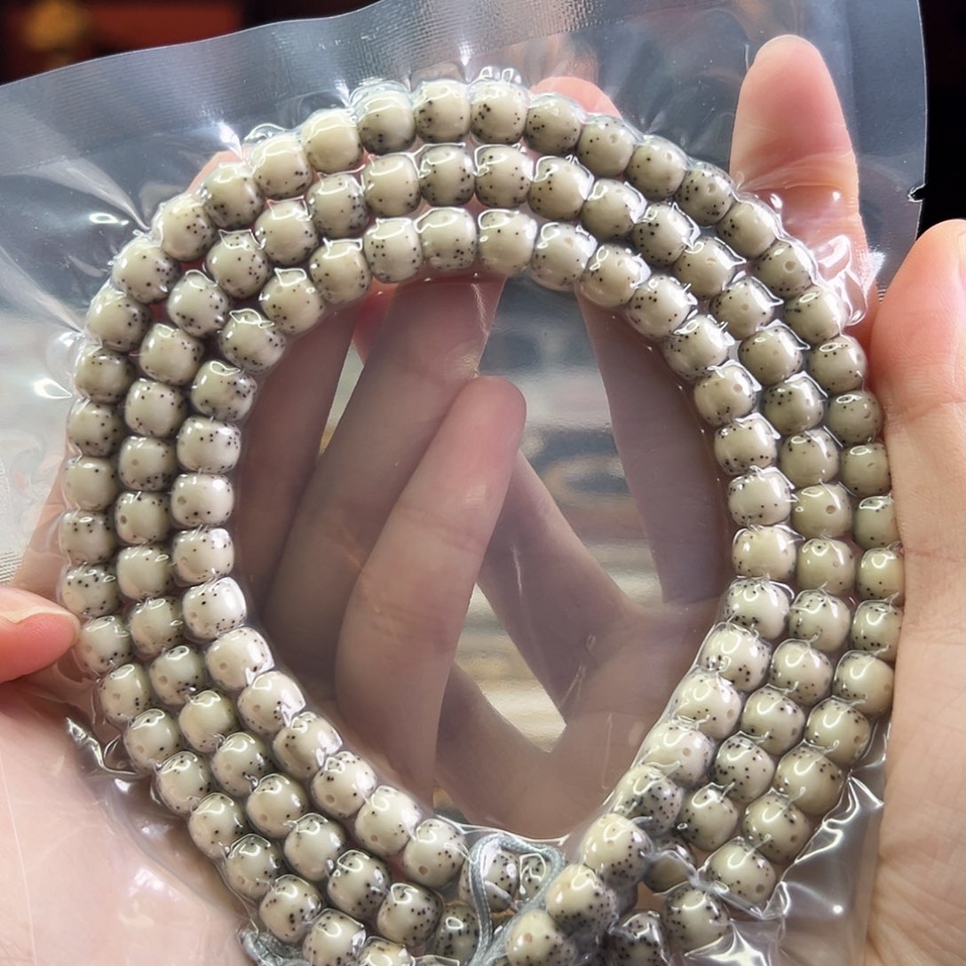 手串星月菩提Fqh8*7玉化骨瓷白 大通体留白 