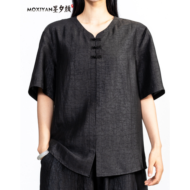 【墨夕颜】2025夏季新款桑蚕丝中国风男士休闲黑龟老料衬衫-MH-035