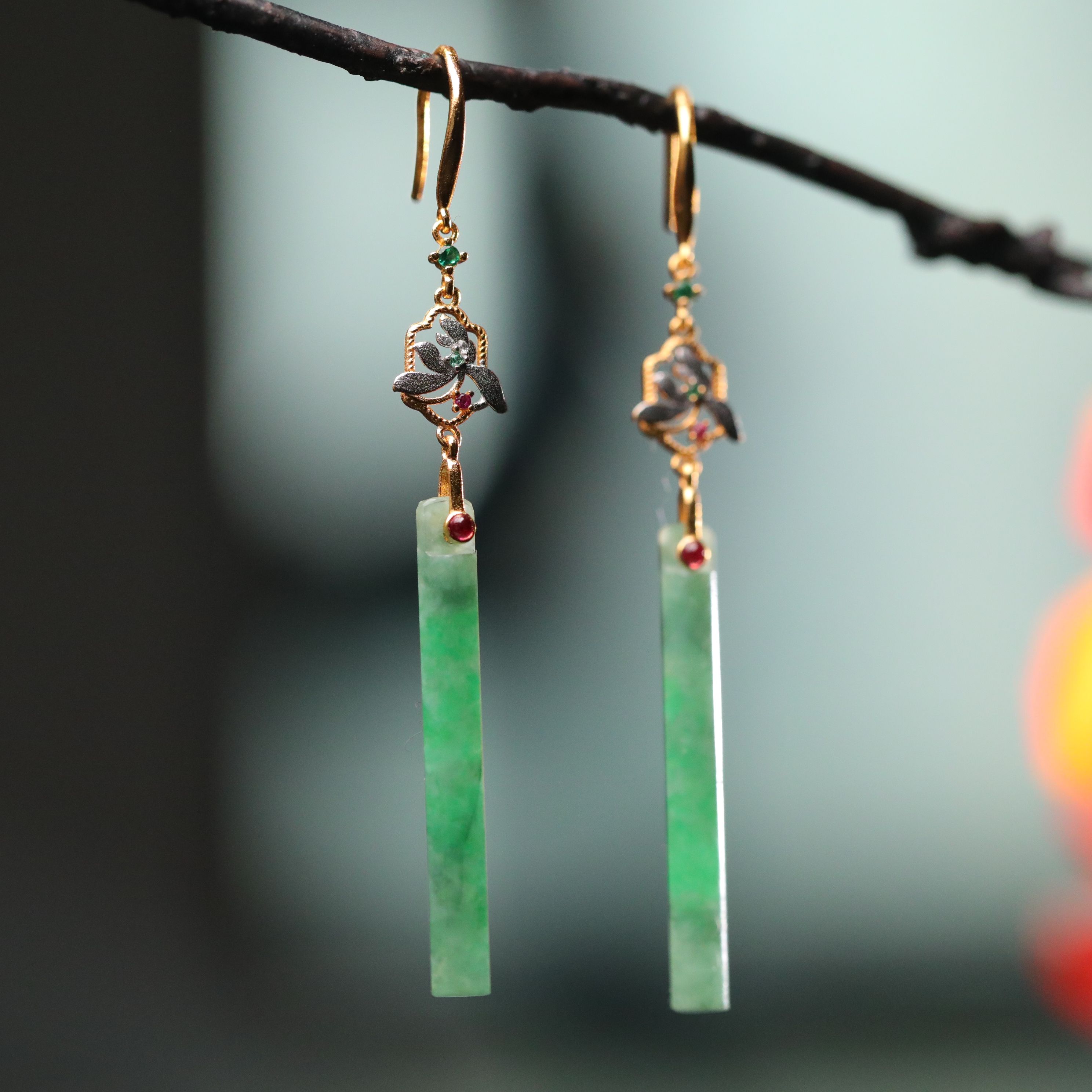 【竹琴】天然缅A翡翠洋绿飘花古典国风复古女款