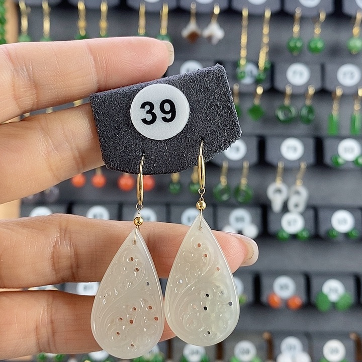 和田玉耳饰18K金镶嵌