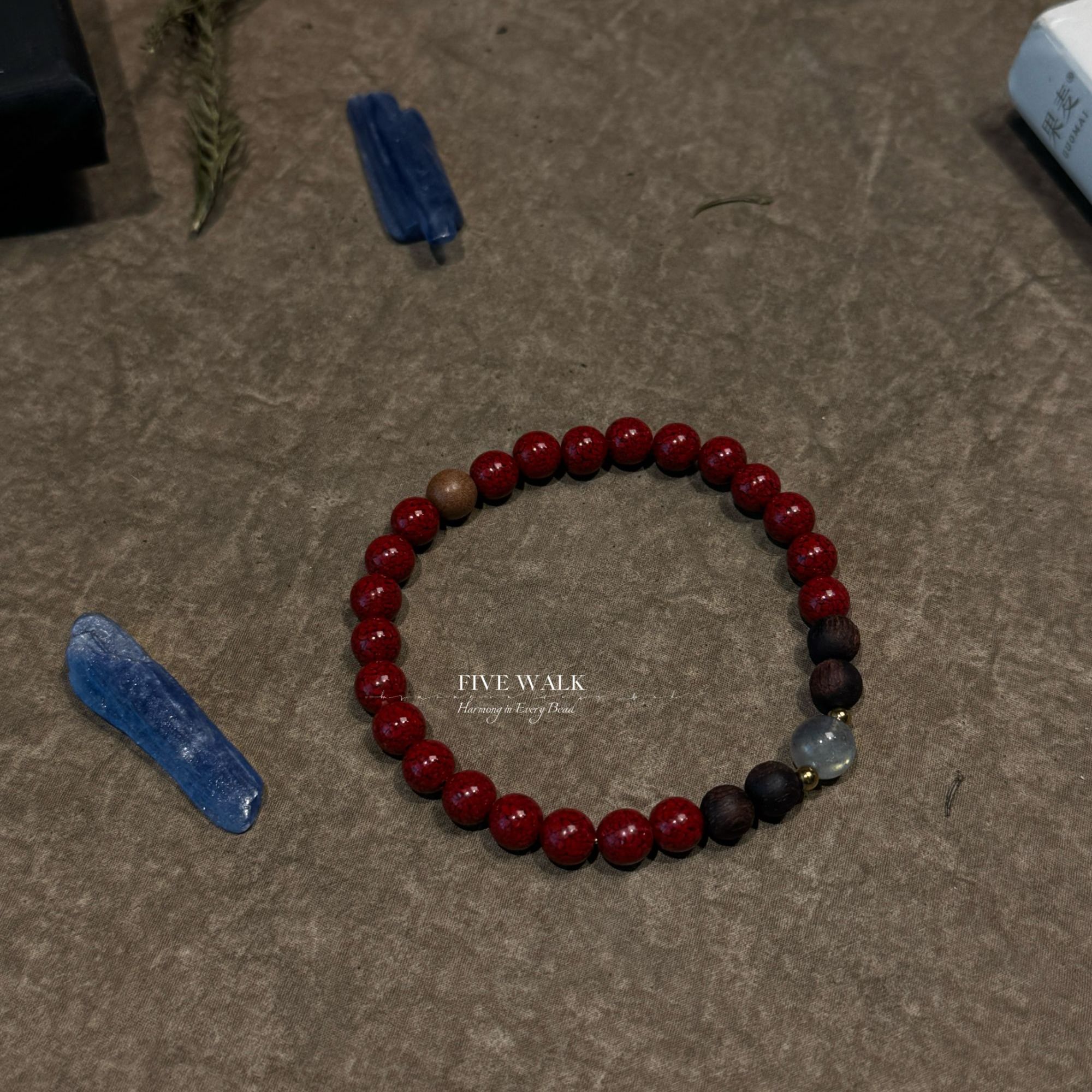 FIVE WALK 天然辰砂原创设计“赤砂”晶体砂降真香手串183