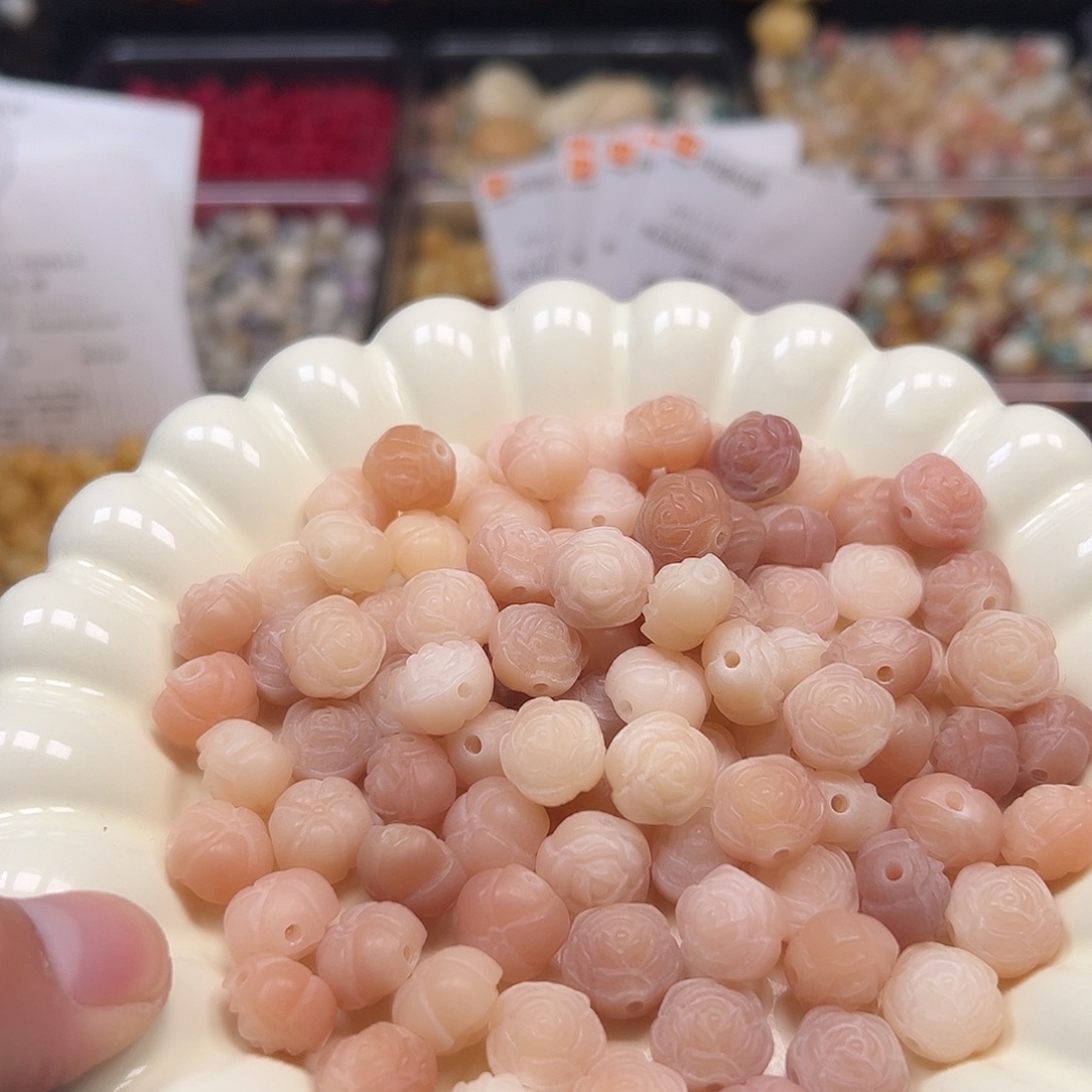 手串菩提根/象牙果100颗粉色山茶花