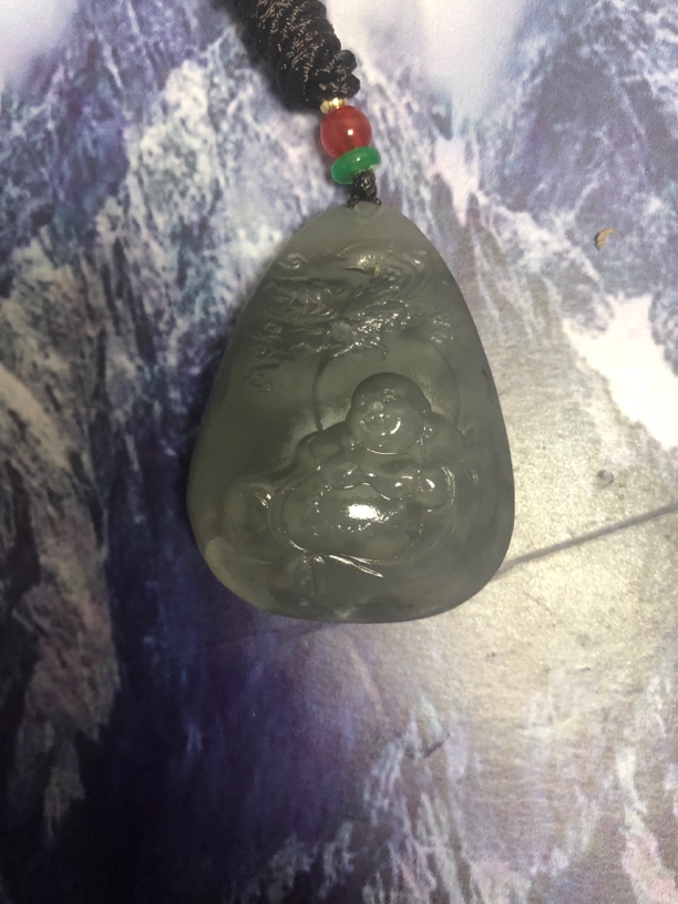 特色青海烟紫和田玉大度佛公吊坠天然百搭