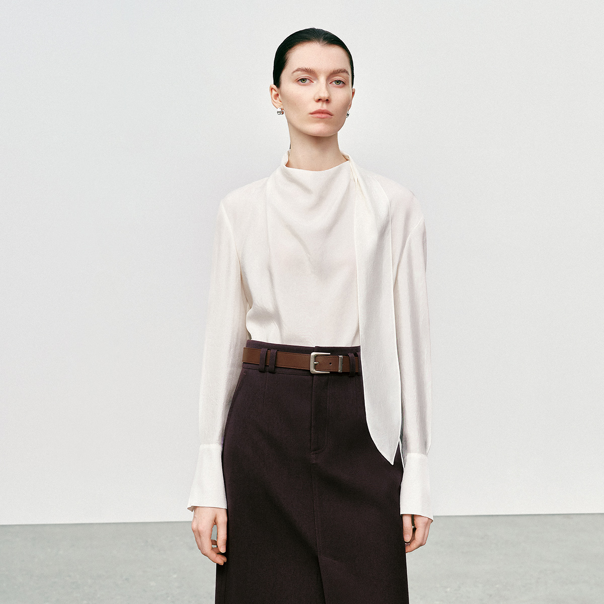 【商场同款新品】迪卡轩 法式高领衬衫气质打底纯色衬衫 L266909