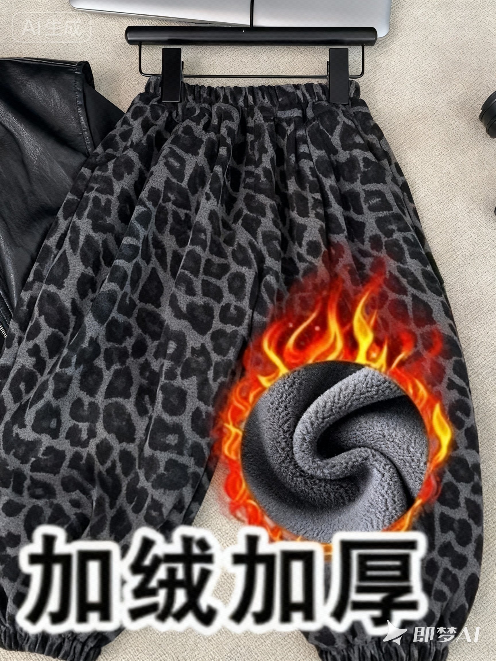 2025年秋冬儿童新款加绒豹纹裤子男女童裤子休闲百搭宽松时尚洋气