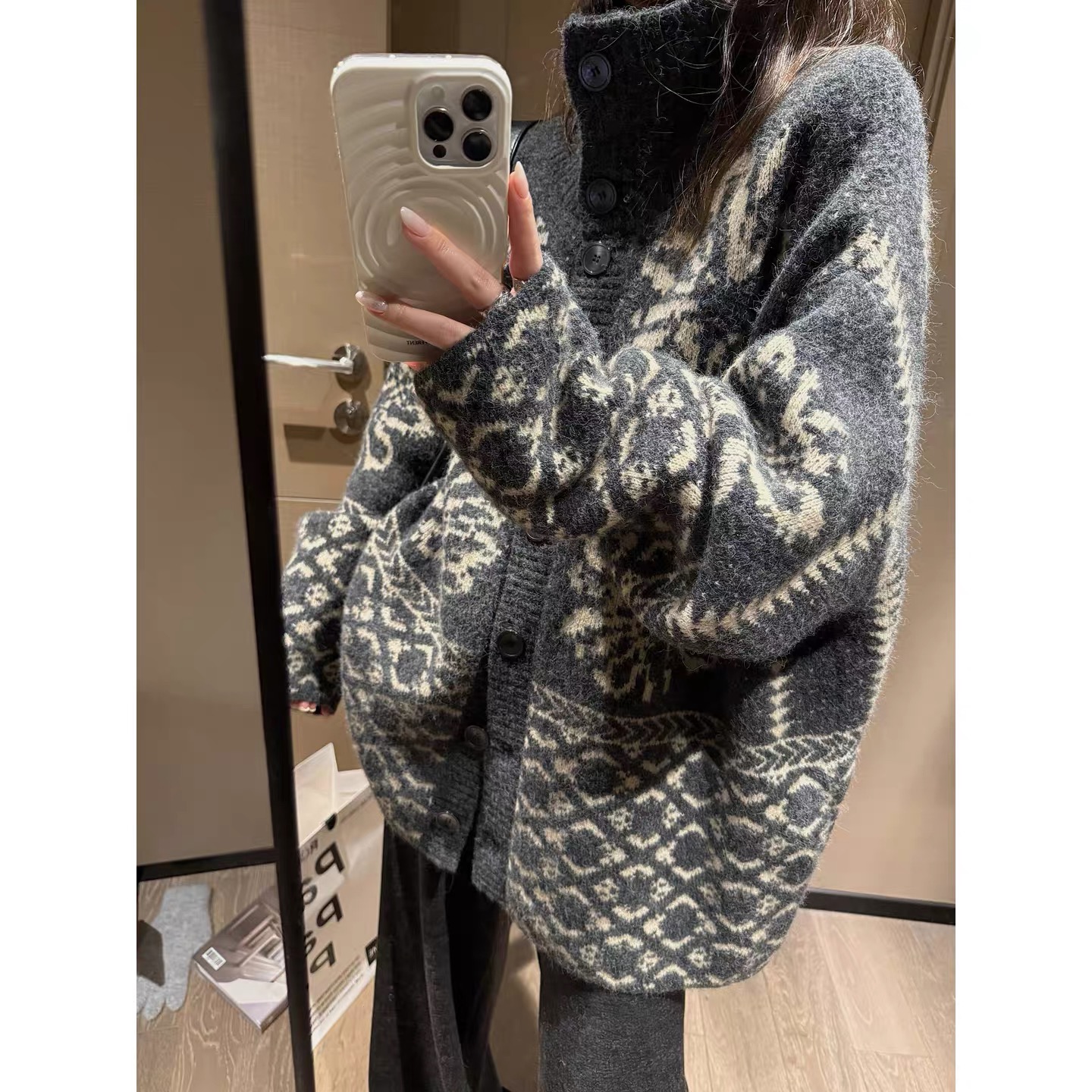 ZHANG.Z.Z【费尔岛】毛衣开衫女秋冬新款宽松慵懒加厚外套休闲上衣