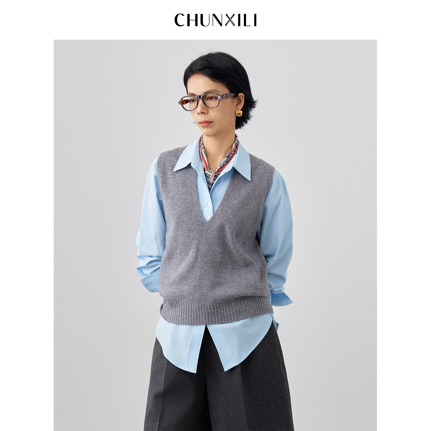 CHUNXILI/春熙里 V领简约风针织纯色马甲D00M53056