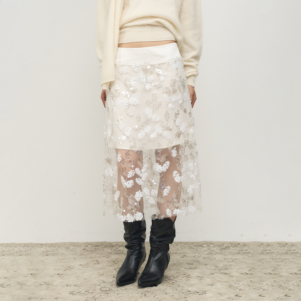 WapaWapa 原创设计 25AW新款 波光亮片拼接醋酸中裙