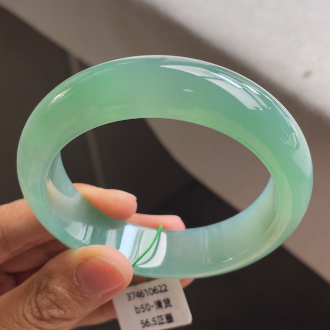 翡翠未镶嵌手镯冰胶蓝绿宽版手镯【强推】