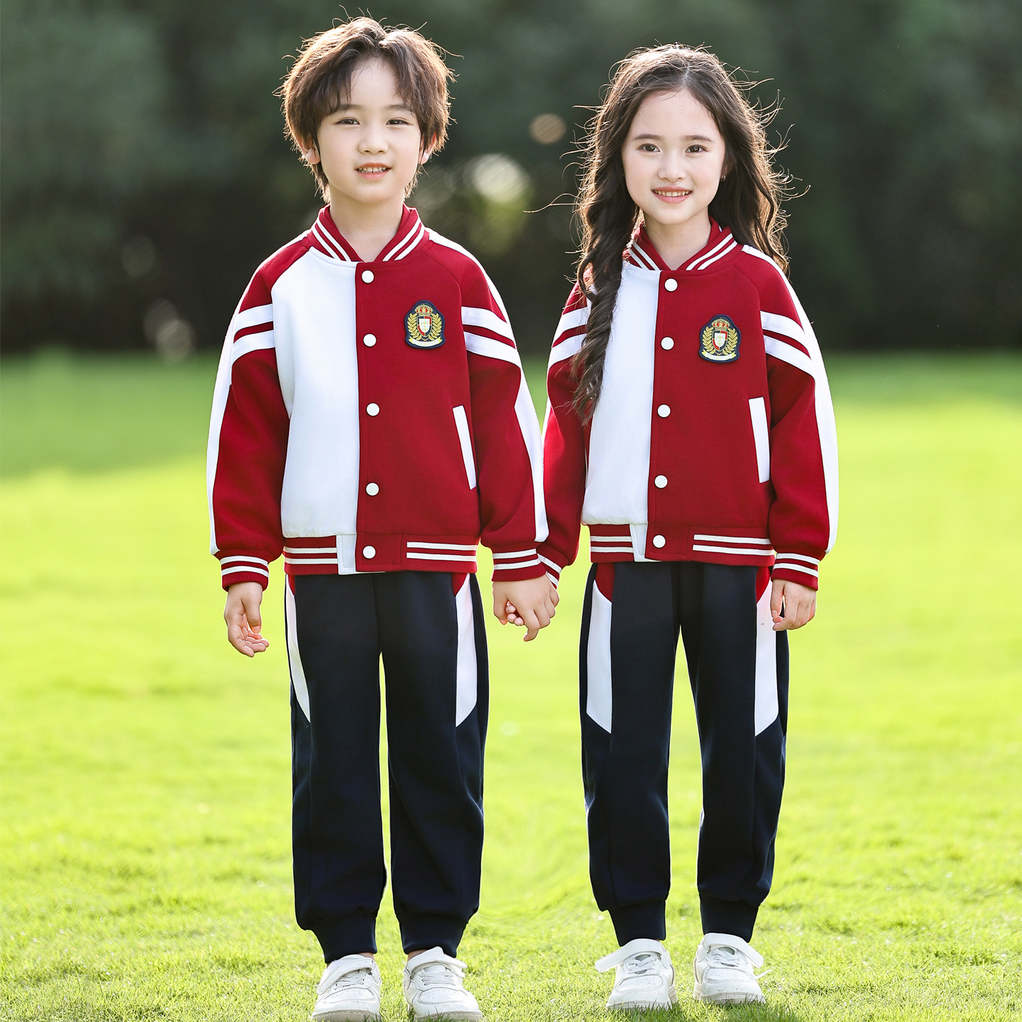 新品红色运动风春秋装小学生校服儿童班服幼儿园园服多件套拉链式
