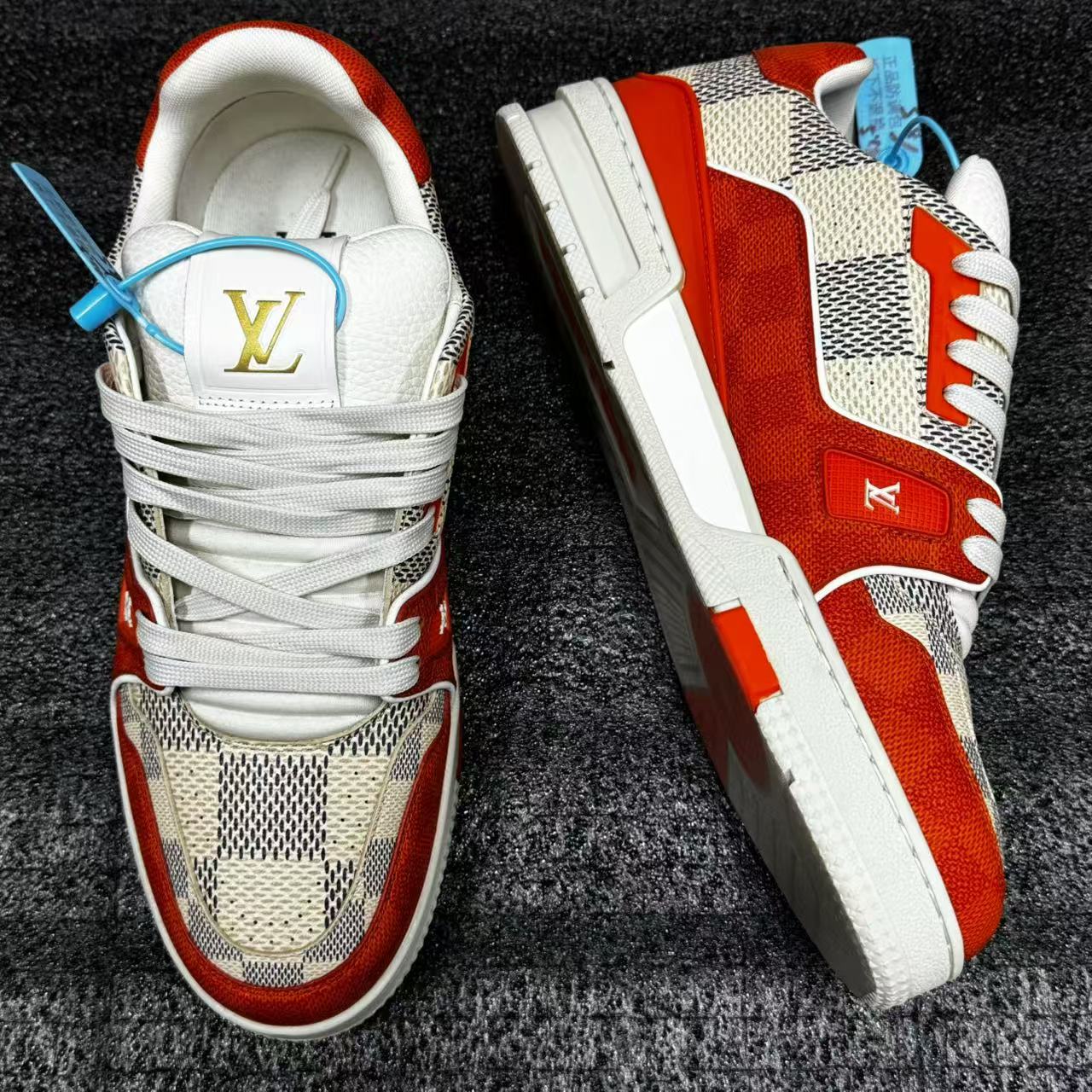 【海蜀黍特惠】LouisVuitton/路易威登 橙色棋盘格配色Trainer板鞋
