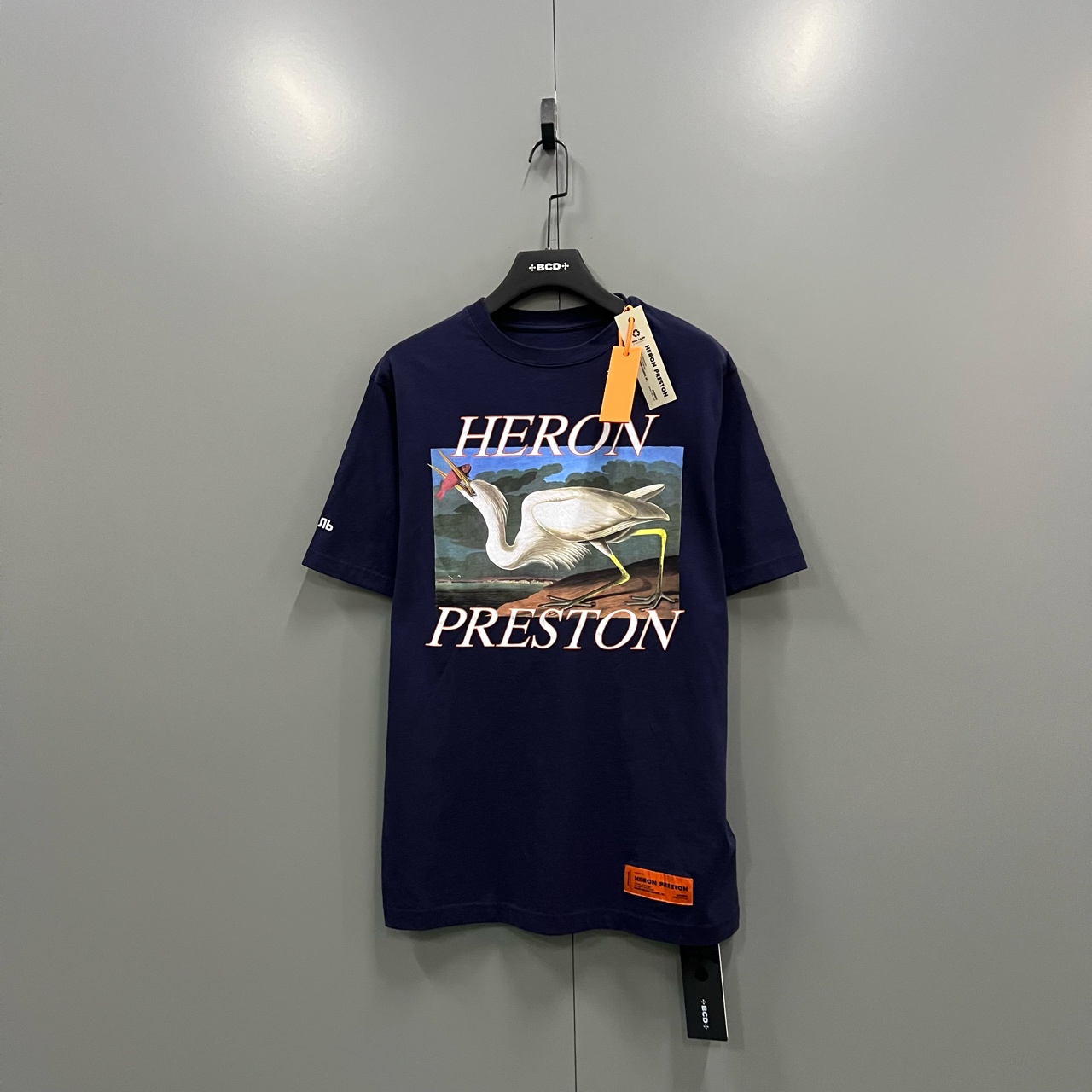 99新 HERONPRESTON （cc） 仙鹤 蓝色图案印花短袖  bc014823