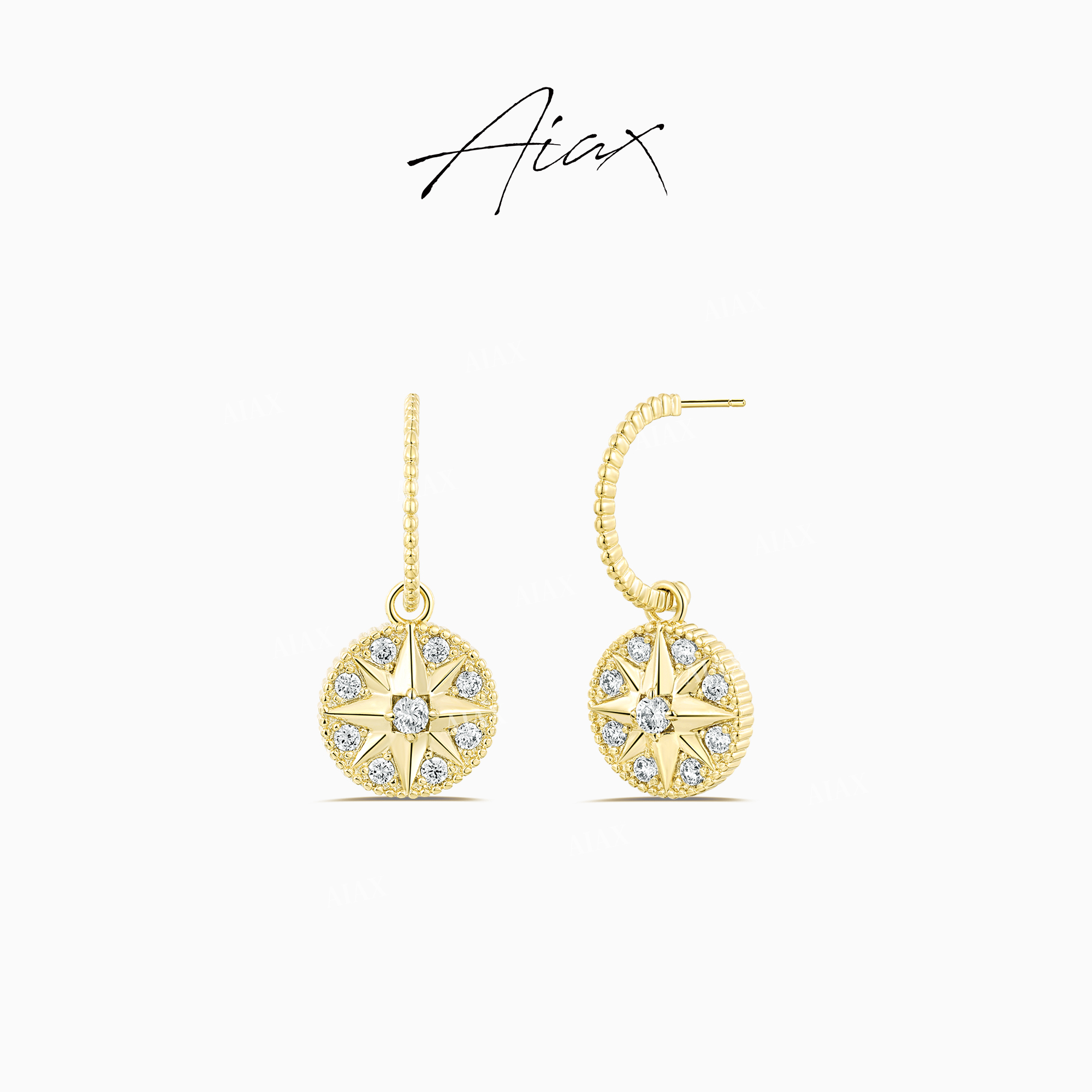 AIAX 镀K金 百搭气质轻奢ins风罗盘八芒星时尚耳环TSL745