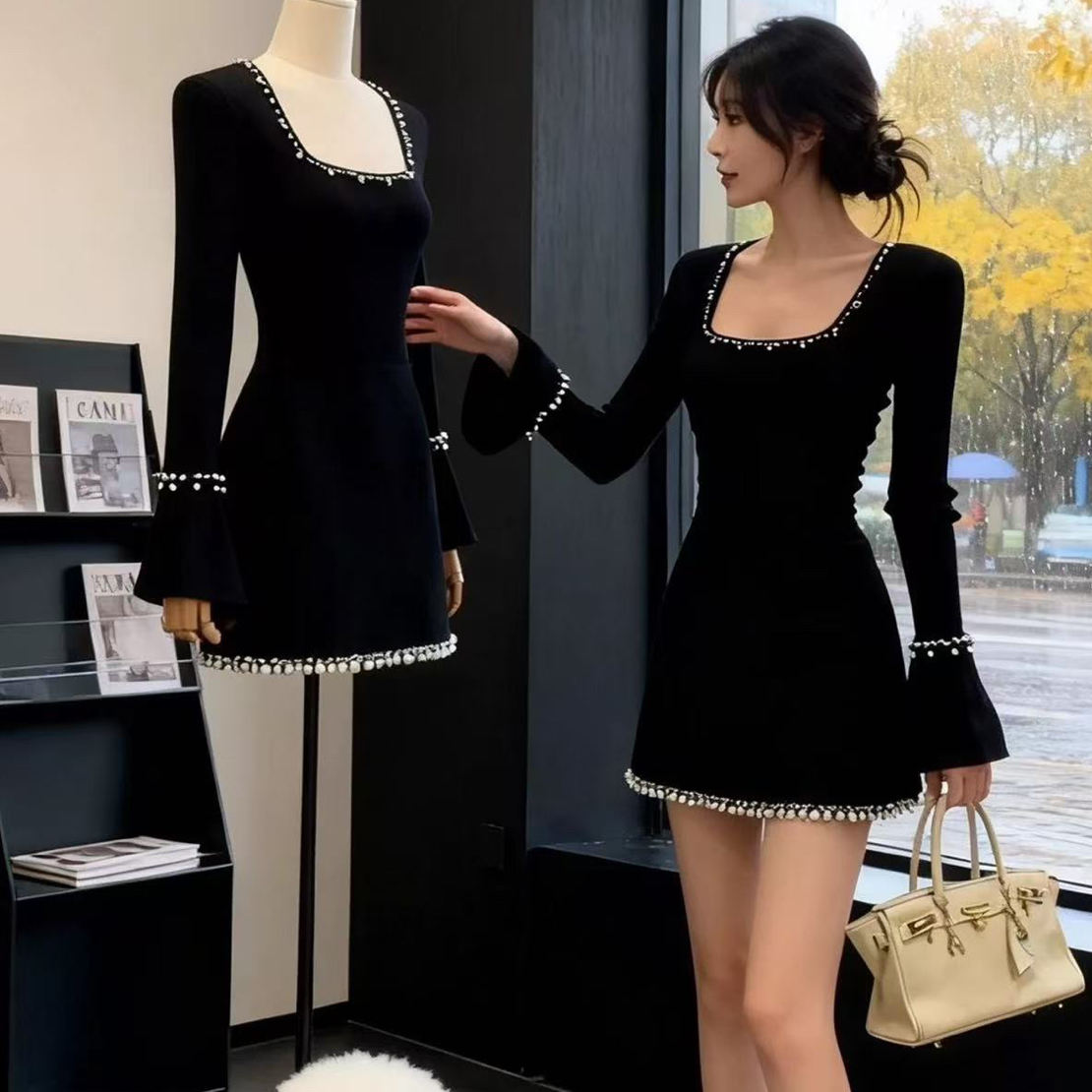 王大温柔家～大码女装法式千金风重工盯珠收腰连衣裙