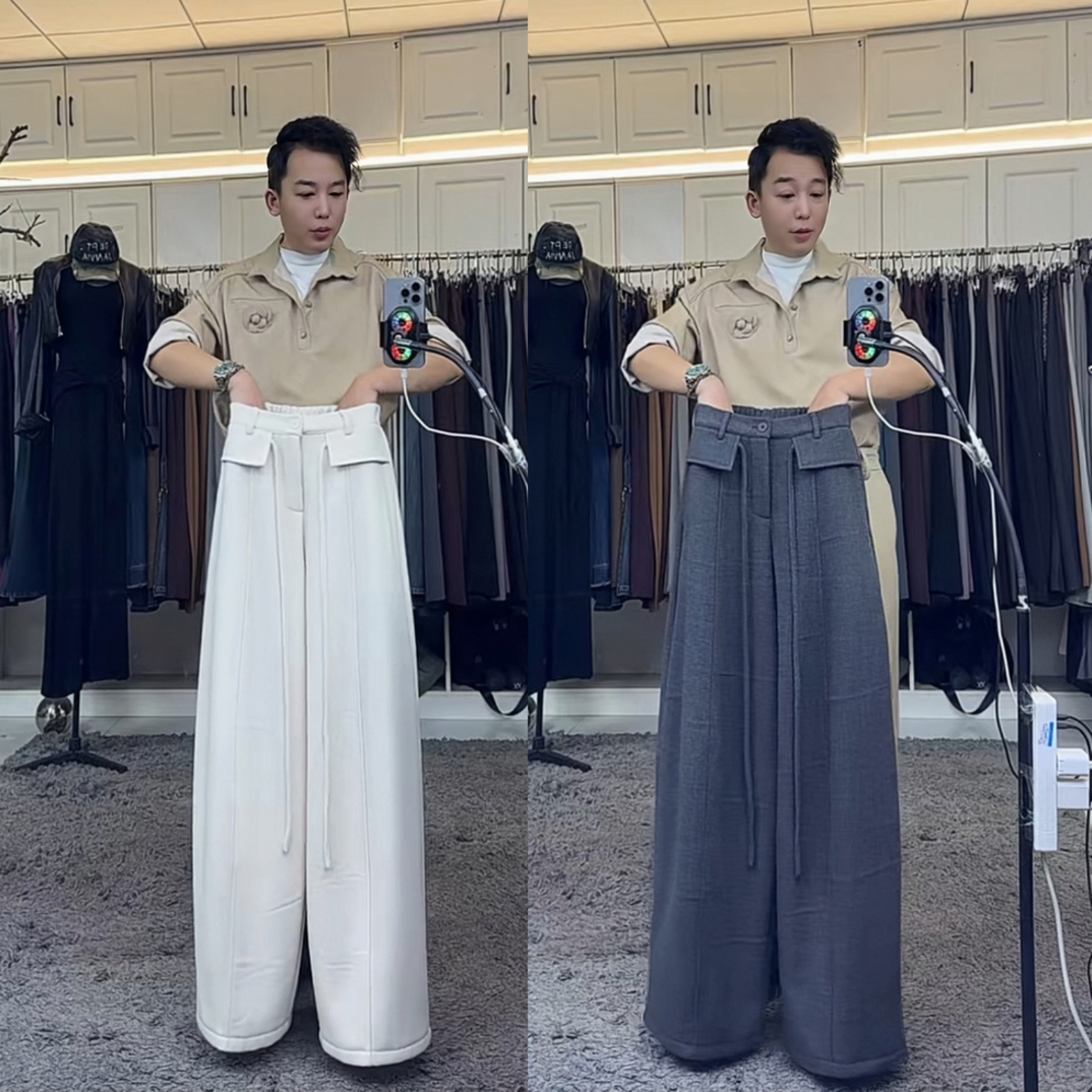 燕龙原创8057高腰后腰松紧婴儿绒弯刀阔腿女秋冬新款宽松休闲长裤