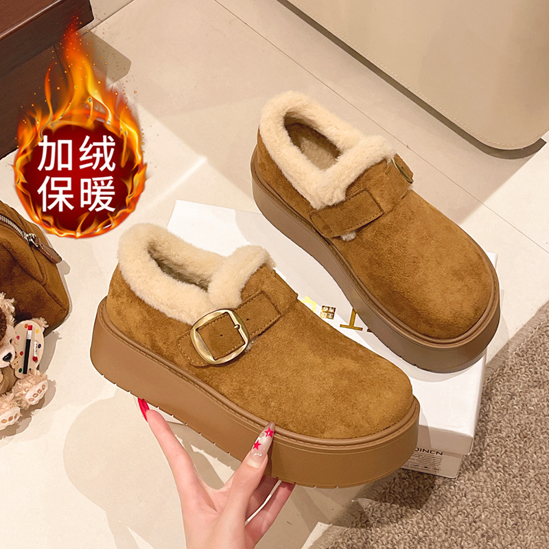 毛毛圈勃肯中高帮棉鞋女加绒厚底2025年秋冬新款羊羔毛保暖雪地靴