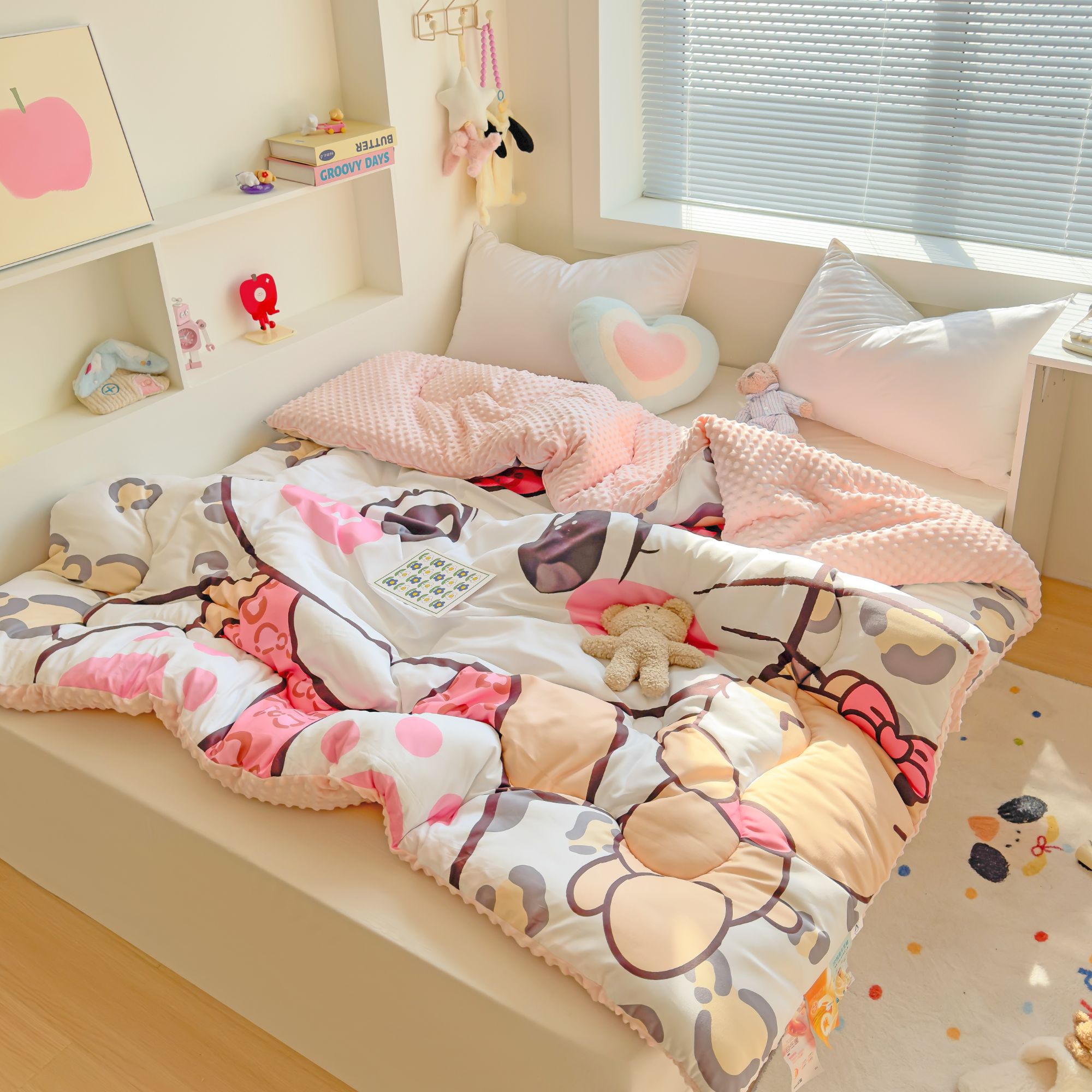 粉色大猫咪豆豆被冬被双人2*2.3m高端保暖加厚加绒