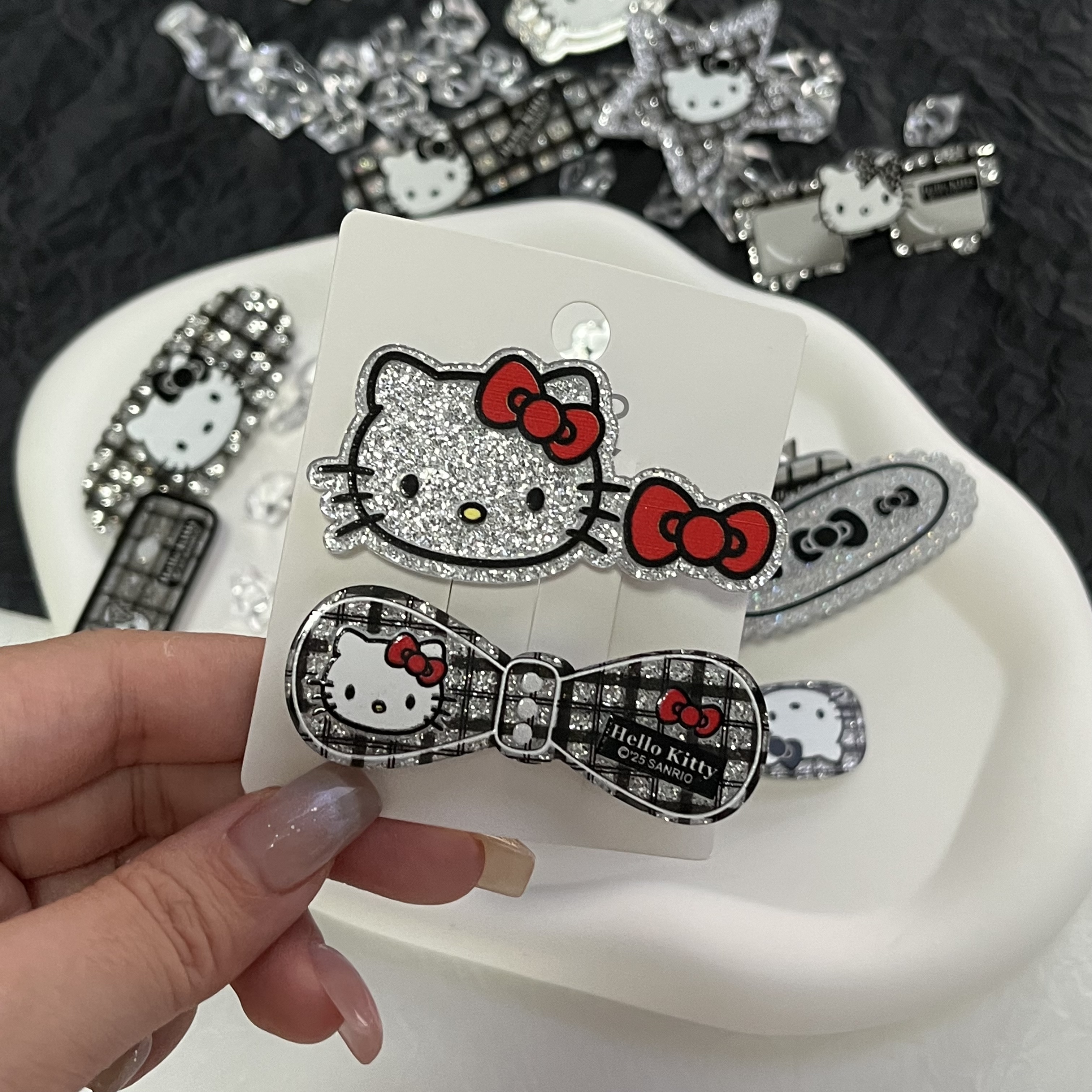 2025年新款KT猫蝴蝶结女发卡女童卡通可爱格子发夹发饰碎发夹子