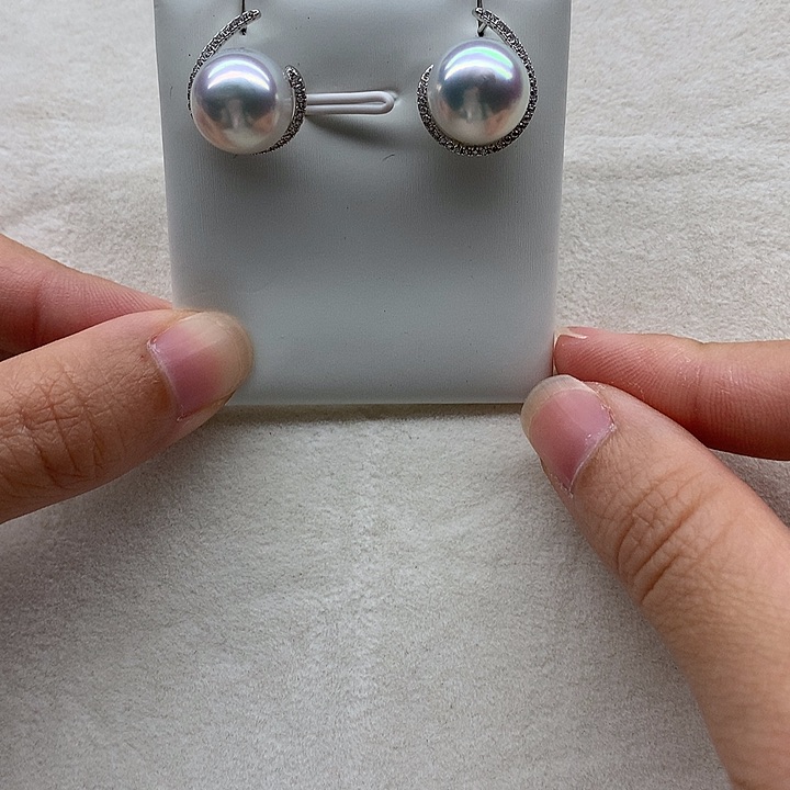 海水珍珠耳饰银S925镶嵌海水澳白耳钉11-12mm