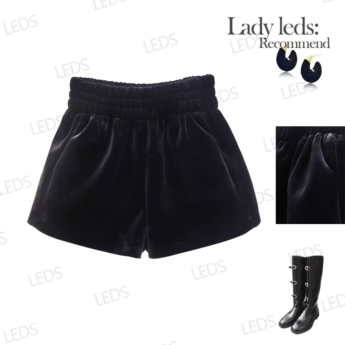 LEDS S798复古丝绒垂顺不贴腿遮胯藏肉百搭阔腿短裤