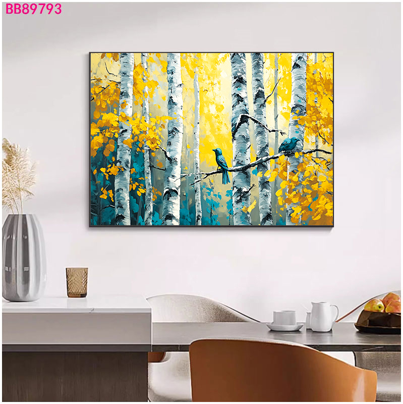 【白桦树】砂岩肌理客厅沙发背景墙新中式文字装饰挂画