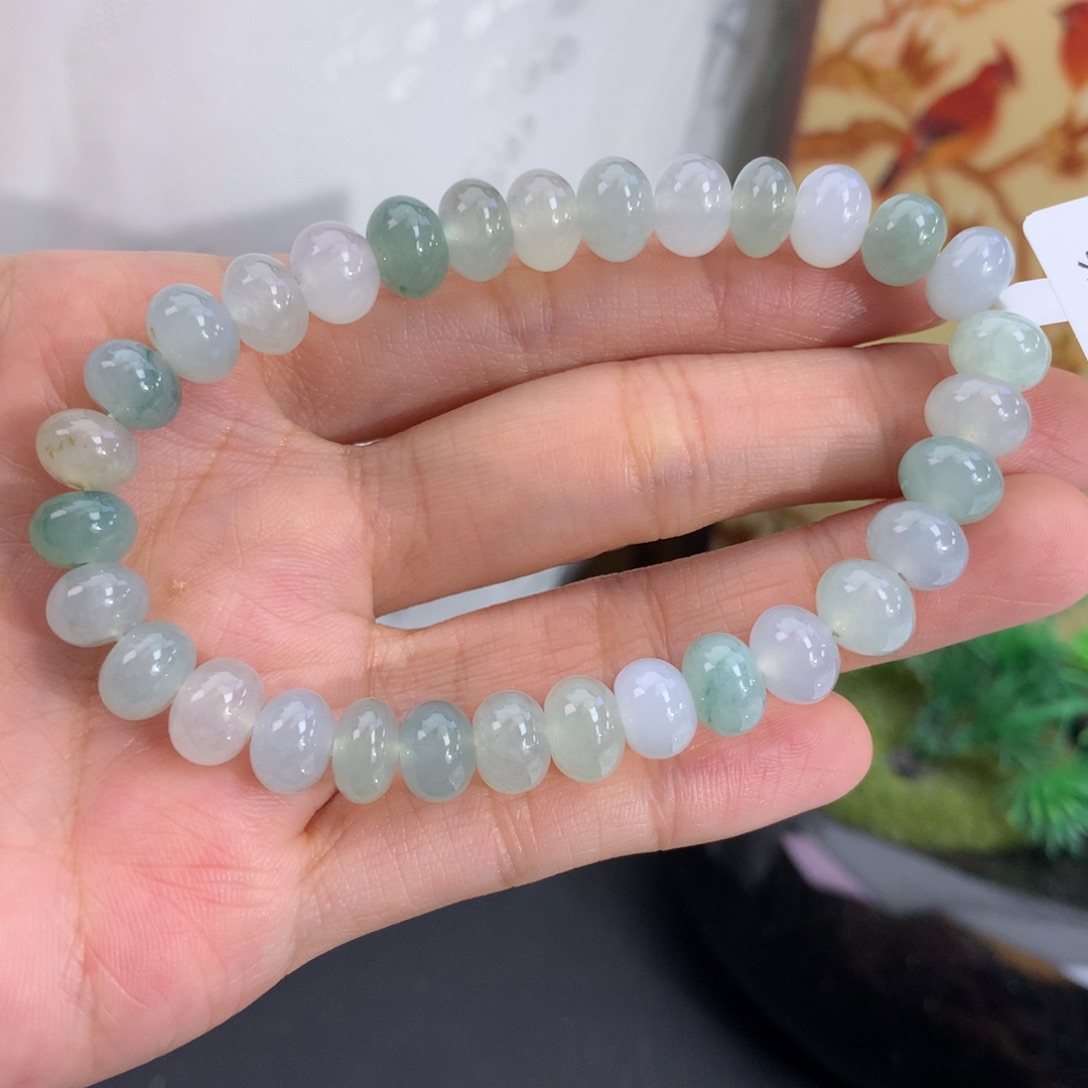 翡翠未镶嵌手串卡8.5胶润多宝鼓珠手串