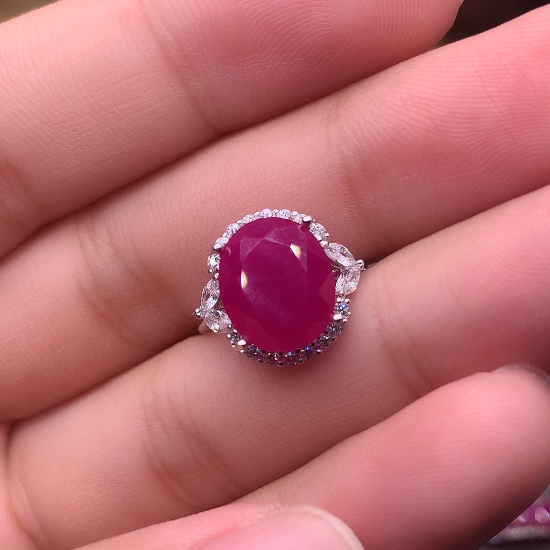 红宝石戒指银S925镶嵌