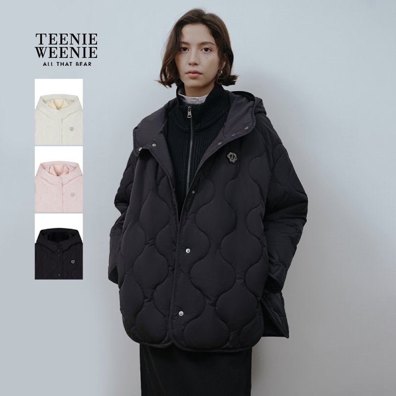 TeenieWeenie小熊女棉服25洋气保暖百搭绗缝连帽外套TTJP258VW1B