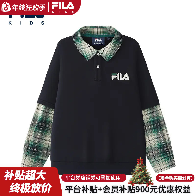 FILA斐乐儿童【加厚保暖翻领卫衣】冬季中大童假两件上衣K12B611219