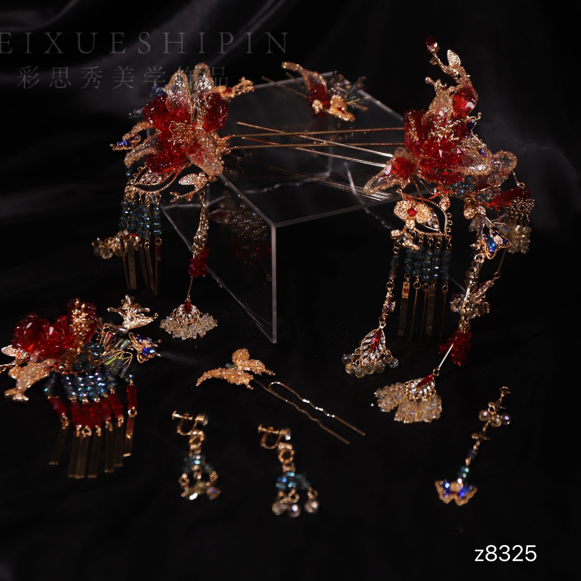 z8325古风简单婚饰流苏复古新娘头饰皇冠奢华新娘婚礼金色