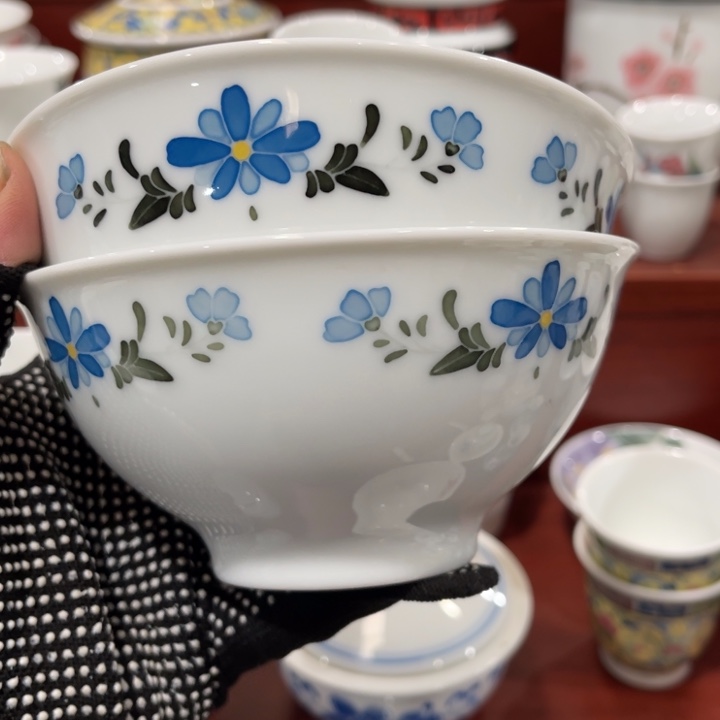 陶瓷高*。醴陵手绘釉下五彩12.5厘米饭碗2个