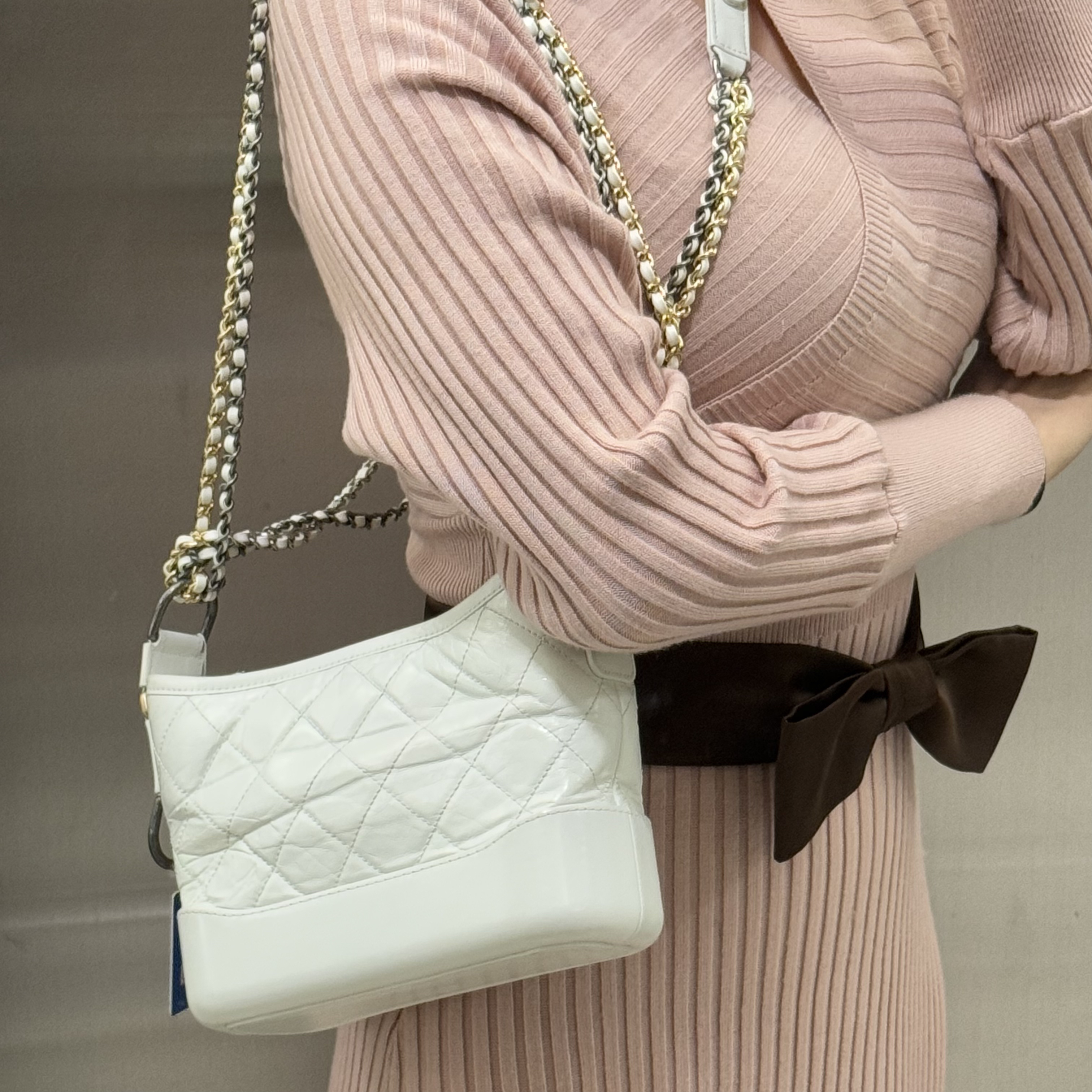 95新 Chanel/香奈儿 chanel奶白色双链条流浪包