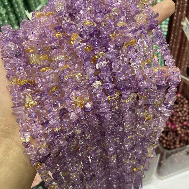 新款巴西天然紫黄晶碎石精美展现独特魅力中孔紫水晶