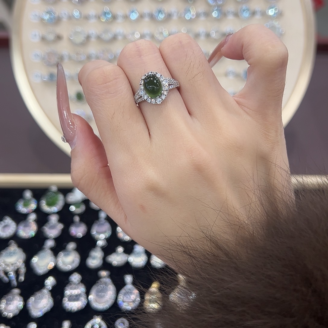 妹***妹蛇纹石玉银S925镶嵌戒指