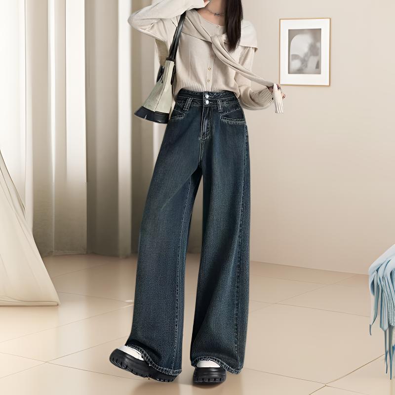 2025新款高腰宽松秋季奶奶裤阔腿裤牛仔裤女喇叭裤显瘦直筒裤